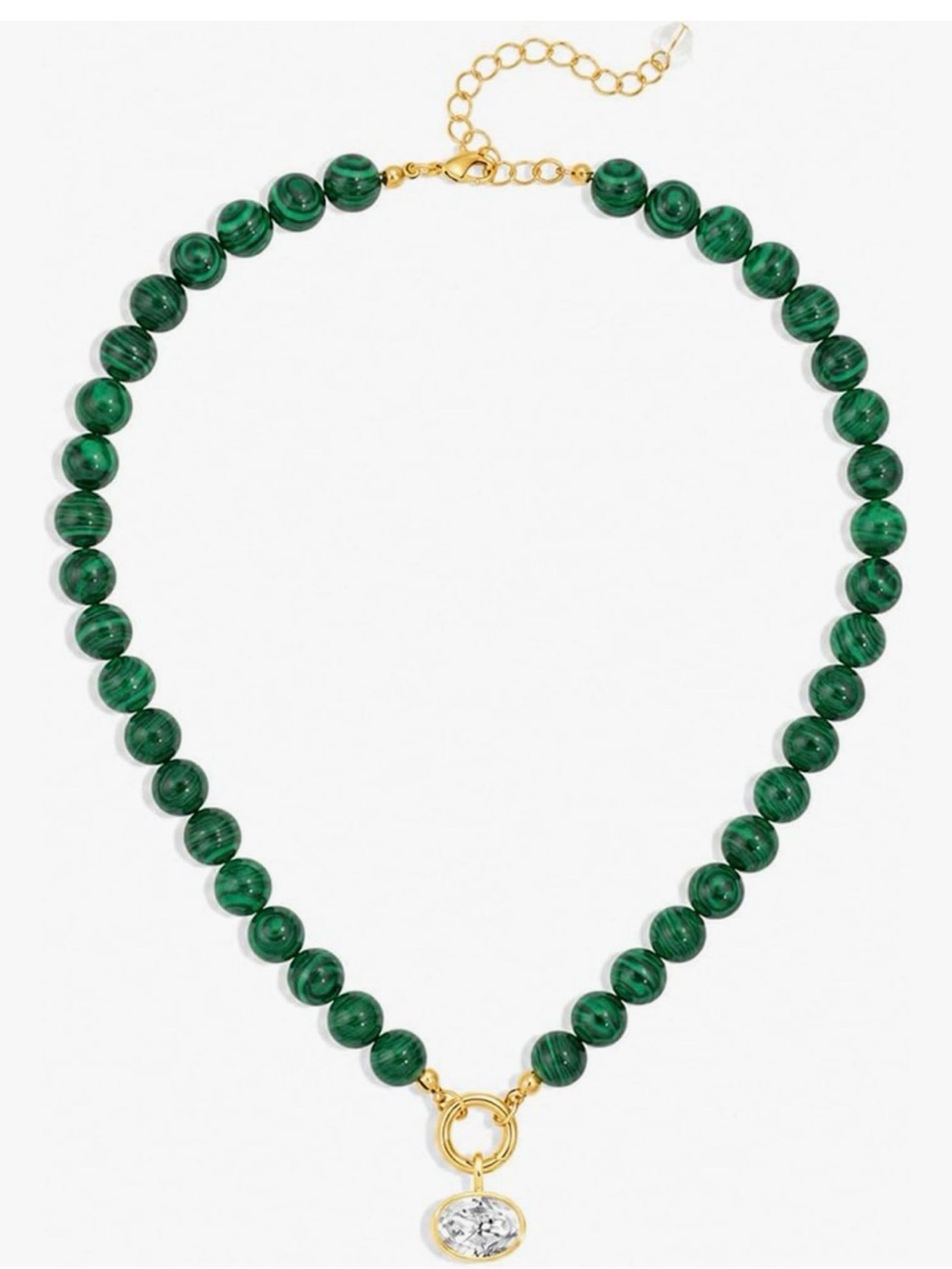 Green Beaded Necklace with Gold Pendant